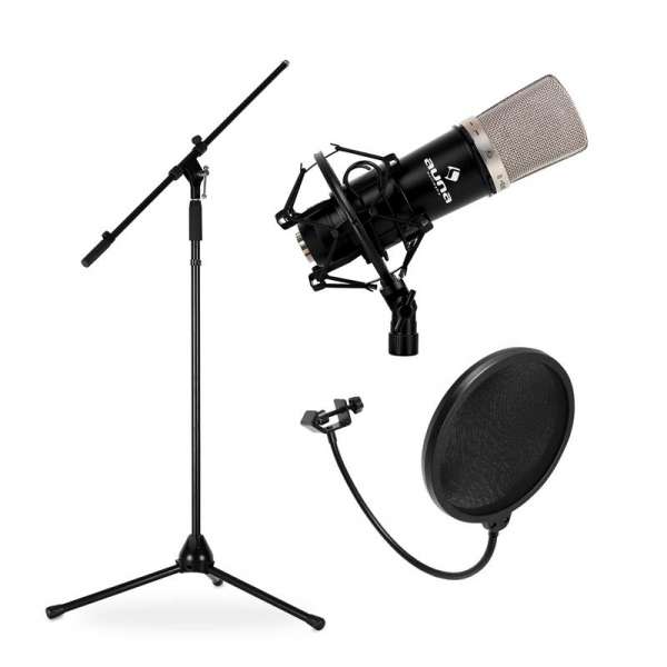 Auna Mikrofon szettCM003 kondenzátor mikrofon, mikrofonállvány éspop filter