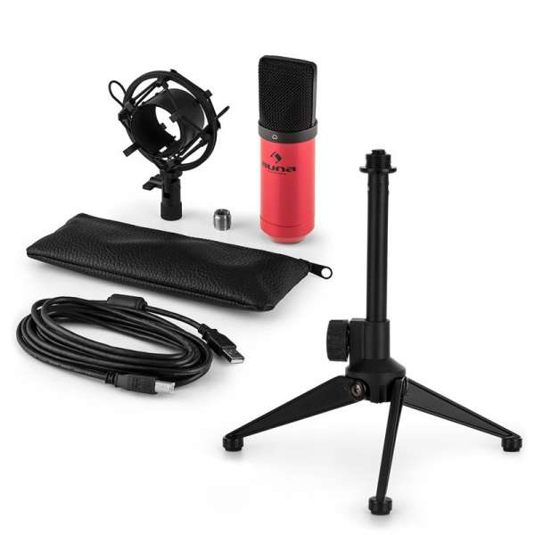 Auna auna MIC-900RD V1 USB mikrofon szett, piros kondenzátor mikrofon | asztali állvány