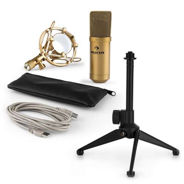 Auna auna MIC-900G V1 USB mikrofon szett, arany kondenzátor mikrofon | asztali állvány