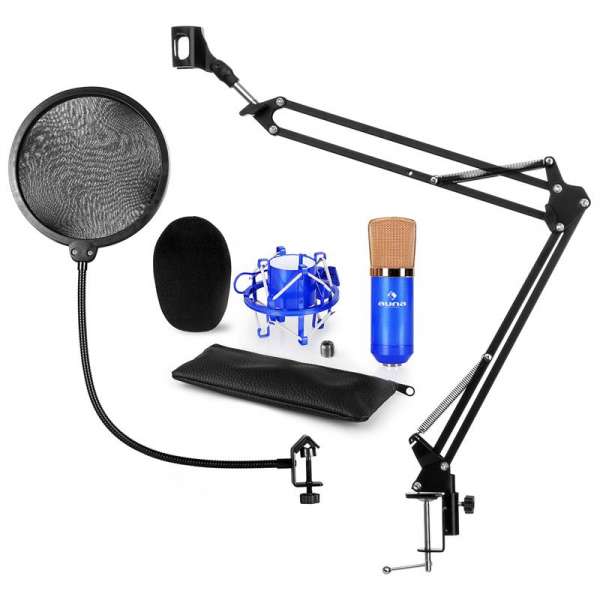 Auna CM001BG V4, kék, mikrofon készlet, XLR kondenzátoros mikrofon, kar, POP szűrő