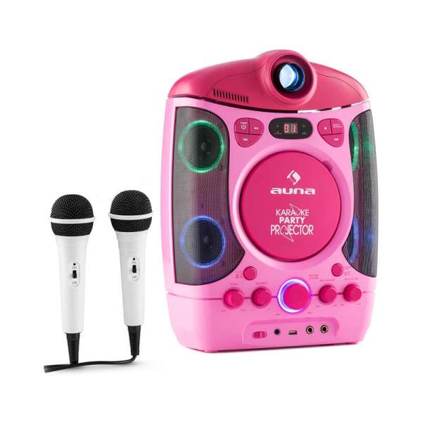Auna Kara Projectura karaoke rendszer projektorral, LED fény show, rózsaszín