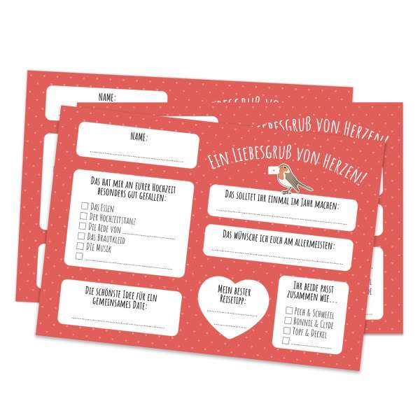 Spielehelden Esküvői képeslapok szívből jövő üdvözlettel 50 db. DIN A6 extra erős: 300g/m²