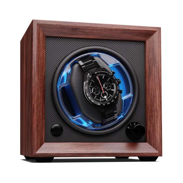 Klarstein Brienz 1, órafelhúzó, 1 óra, 4 üzemmód, fa megjelenés, kék belső világítás