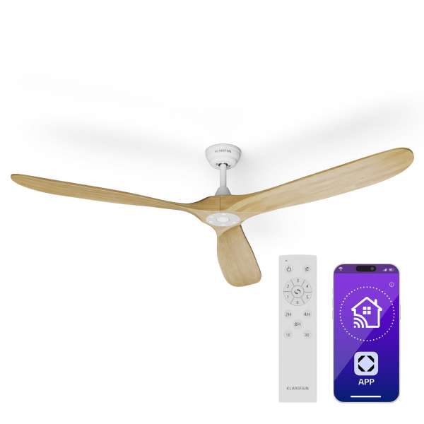 Klarstein Bahama Breeze Smart Mennyezeti ventilátor, masszív fa rotorlapátok, távirányító + vezérlés alkalmazás segítségével