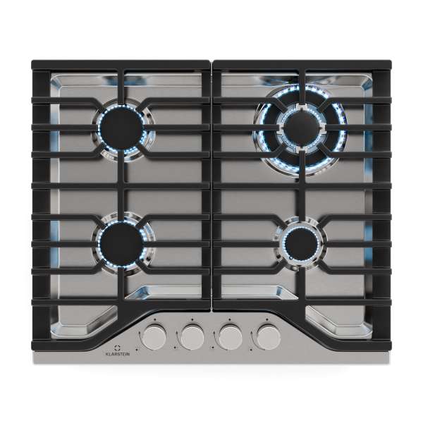 Klarstein Turbocast gáz főzőlap, 304 rozsdamentes acél, 4 égő, professzionális öntöttvas tartó, wok-égő