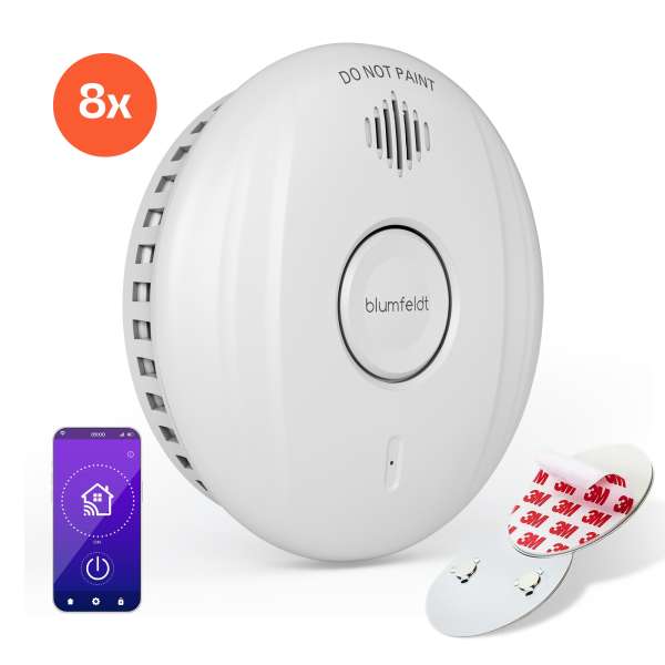 Klarstein SmartVigil Connect WiFi füstérzékelő, 8 db-os készlet, 3 éves akkumulátor, vezérlés alkalmazás segítségével, fúrás nélkül