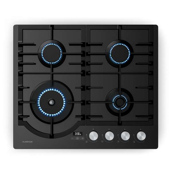 Klarstein Ignito gázfőzőlap, 8 kW, öntöttvas tartókkal, időzítő, hőmérsékletszabályozás