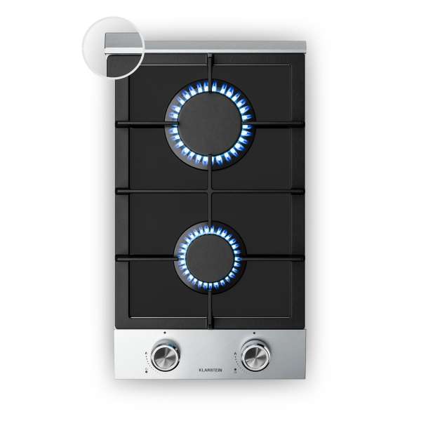 Klarstein Verosteel gázfőzőlap, 2 zónás, elektromos gyújtás, földgázzal és LPG-vel kompatibilis, 4200 W, 30cm