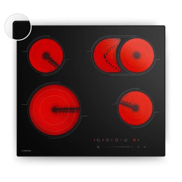 Klarstein Velaire üvegkerámia főzőlap, elegáns, minimalista, erőteljes, 4 főzőzóna, 6700 W, 60 cm