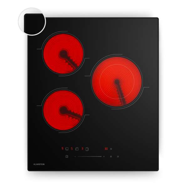 Klarstein Velaire üvegkerámia főzőlap, elegáns, minimalista, kompakt, 3 főzőzóna, 4100 W, 45 cm