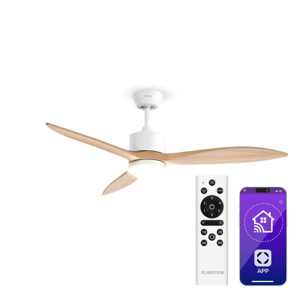 Klarstein SkyBreeze intelligens mennyezeti ventilátor világítással | 132 cm | 27 W | Csendes | LED | Fa