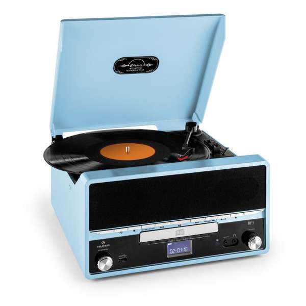 Auna RTT 1922, retro sztereó rendszer MP3 CD USB FM AUX felvételkészítés funkcióval, kék