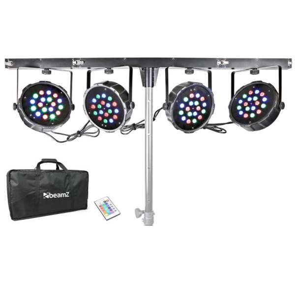 Beamz PARBAR 4 sávos készlet, 18 x 1 W, RGB LED diódák, DMX, T gerenda, hordtáska