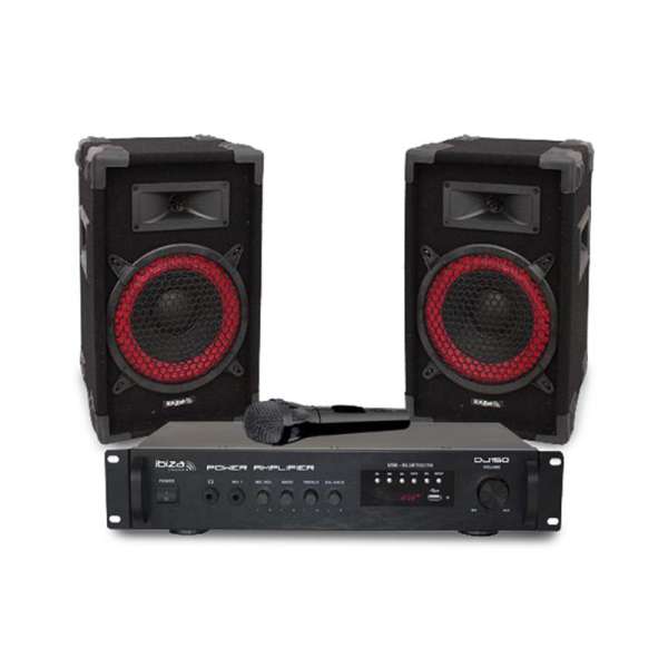 Ibiza DJ150, 150 W, audio diszkó készlet, 19“ PA erősítő, 2 x hangfal