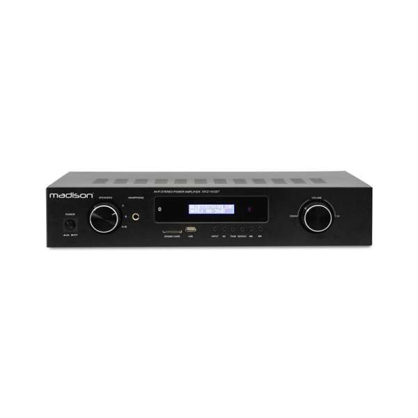 Madison MAD-1400 BT, 2 x 140 W RMS, fekete, HiFi sztereóerősítő, bluetooth, USB, SD, MP3, AUX, FM