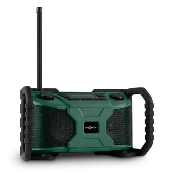OneConcept Workside, zöld, outdoor hangfal rádióval, DAB+, FM, bluetooth, USB, elemekkel üzemeltethető