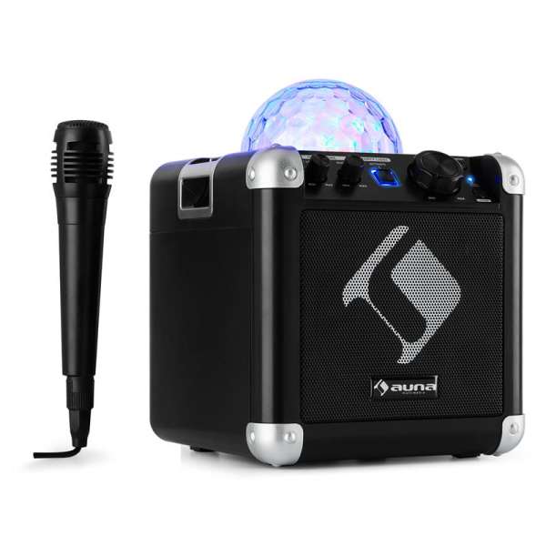 Auna BC-10 karaoke rendszer, LED fény, bluetooth, akkumulátor, USB, AUX-IN, fekete