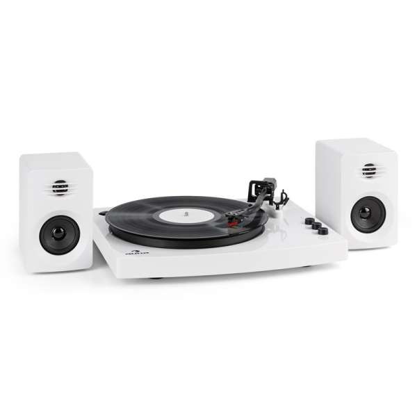 Auna TT-Play lemezjátszó, 2 sztereó hangfal (3“/10W) BT 33 1/3 & 45 forgás/perc, fehér
