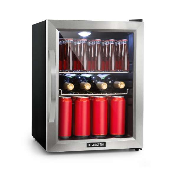 Klarstein Beersafe M, hűtőszekrény, C energiahatékonysági osztály, LED, 2 fém rács, üvegajtó, fekete