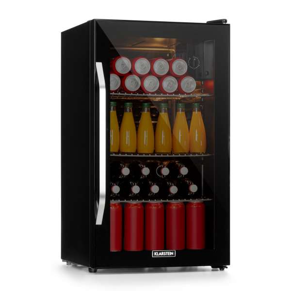 Klarstein Beersafe XXL Onyx, hűtőszekrény, E energiahatékonysági osztály, LED, 3 fém rács, panoráma üvegajtó