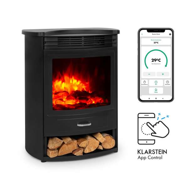 Klarstein Bormio S Smart, elektromos kandalló, 950/1800 W, termosztát, heti időzítő, fekete