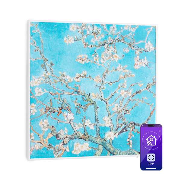 Klarstein Wonderwall Air Art Smart, infravörös hősugárzó, 60 x 60 cm, 350 W, alkalmazás, mandula virág