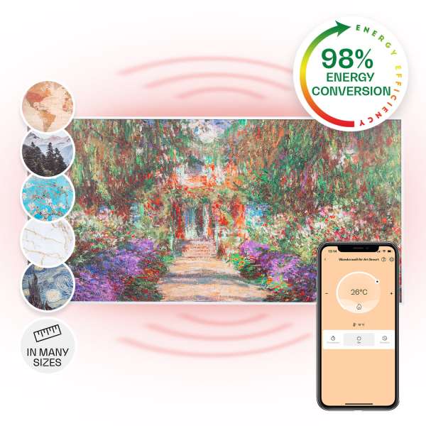 Klarstein Wonderwall Air Art Smart, infravörös hősugárzó, 120 x 60 cm, 700 W, alkalmazás, kerti ösvény