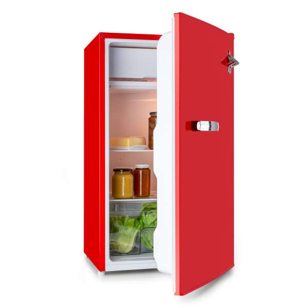 Klarstein Beercracker 91 L, hűtőszekrény, A+ energiahatékonysági osztály, fagyasztódoboz, palacknyitó, piros