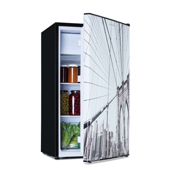 Klarstein CoolArt, mini hűtőszekrény, 79 liter, F energiahatékonysági osztály, 1,5 liter fagyasztó, formatervezett ajtó