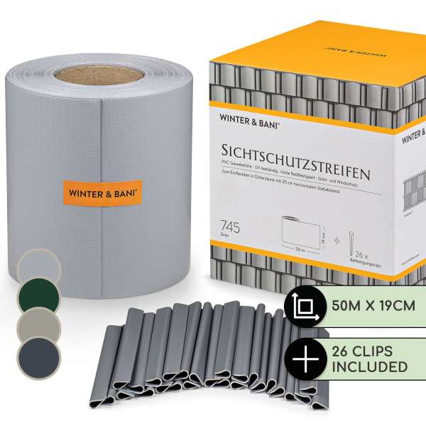 Blumfeldt Árnyékoló szalagok kerítésre PVC, 450 g/m², 50 x 19 cm, kapcsok