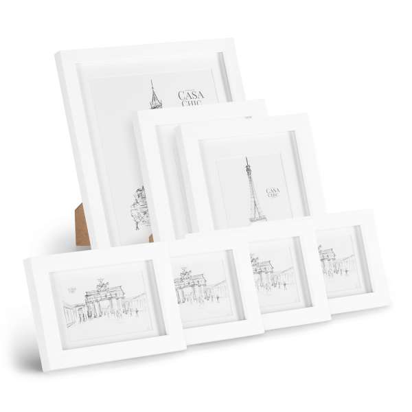 Casa Chic Chalcot, 7 db-os képkeret szett, 3 méret, téglalap alakú, paszpartu, valódi fa 