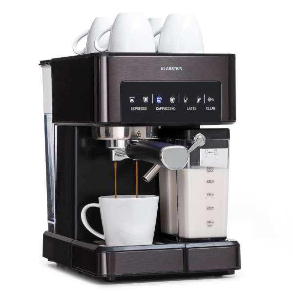 Klarstein Arabica Comfort, kávégép portaszűrővel, 1350 W, 20 bar, 1,8 l, érintőképernyő