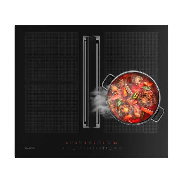 Klarstein Chef-Fusion Down Air System, indukciós tűzhely + DownAir páraelszívó, 60 cm, 600 m³/h EEC A