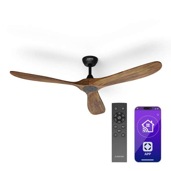 Klarstein Bahama Breeze Smart Mennyezeti ventilátor, masszív fa rotorlapátok, távirányító + vezérlés alkalmazás segítségével