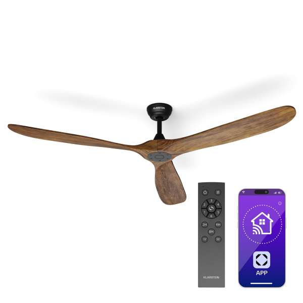 Klarstein Bahama Breeze Smart Mennyezeti ventilátor, masszív fa rotorlapátok, távirányító + vezérlés alkalmazás segítségével