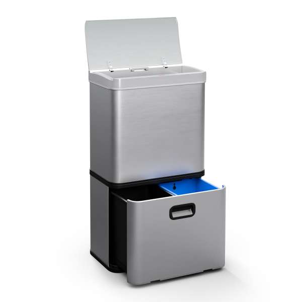 Klarstein Touchless, szenzoros szemétkosár, 56 l, rozsdamentes acélból, 3 kosár, Soft-Close záródás, elemmel működő, LED kijelző, időzítő
