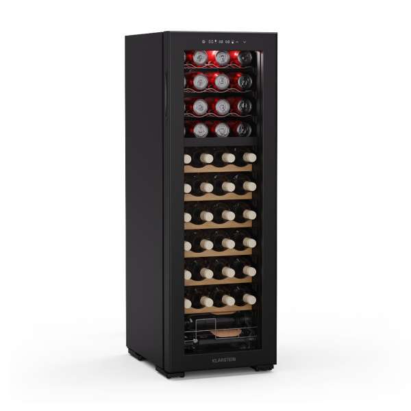 Klarstein Bovella 44 Duo+ borhűtő, 2 az 1-ben, 44 palack, 2 zóna, 9 polc, Érintéses vezérlés
