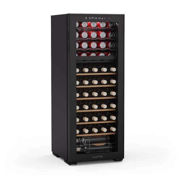 Klarstein Bovella 55 Duo+ borhűtő, 2 az 1-ben, 55 palack, 2 zóna, 9 polc, Érintéses vezérlés