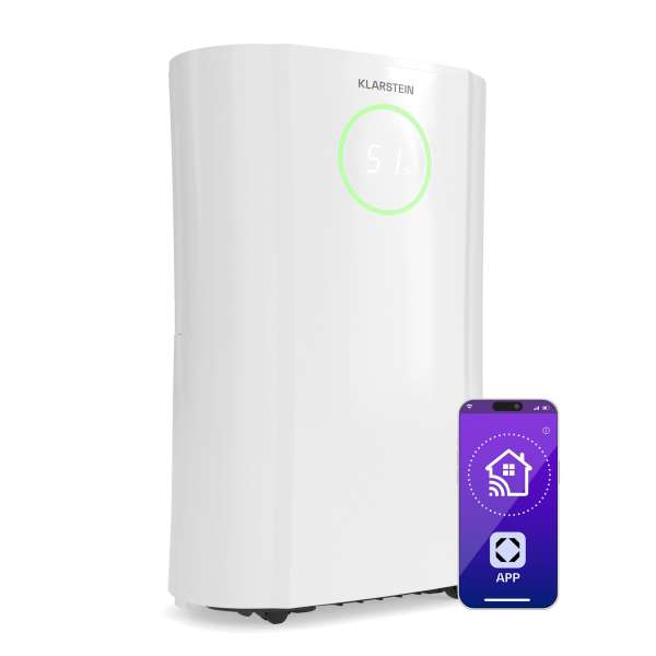 Klarstein DryFy ProConnect 24 párátlanító, 24 l/nap, 30 m², WiFi, App, LED kijelző, 24-órás időzítő