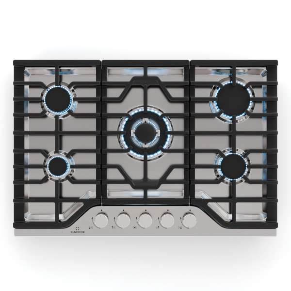 Klarstein Turbocast gáz főzőlap, 304 rozsdamentes acél, 5 égő, professzionális öntöttvas tartó, wok-égő
