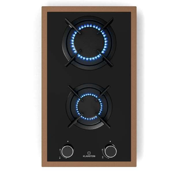 Klarstein Lumiflame gáz főzőlap, 2 égő, réz keret, elektromos gyújtás, 4,2 kW teljesítmény