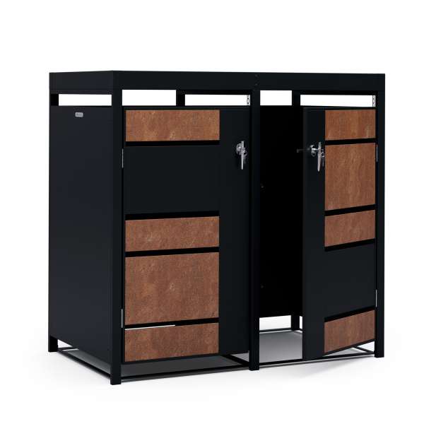 Blumfeldt BinSafe, szemétkosár tároló doboz, 2 szemétkosár, 240 l, zárható, időjárásálló horganyzott acél, beültethető tető