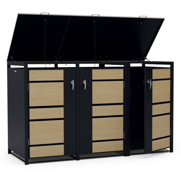 Blumfeldt BinSafe, szemétkosár tároló doboz, 3 szemétkosár, 240 l, zárható, időjárásálló horganyzott acél