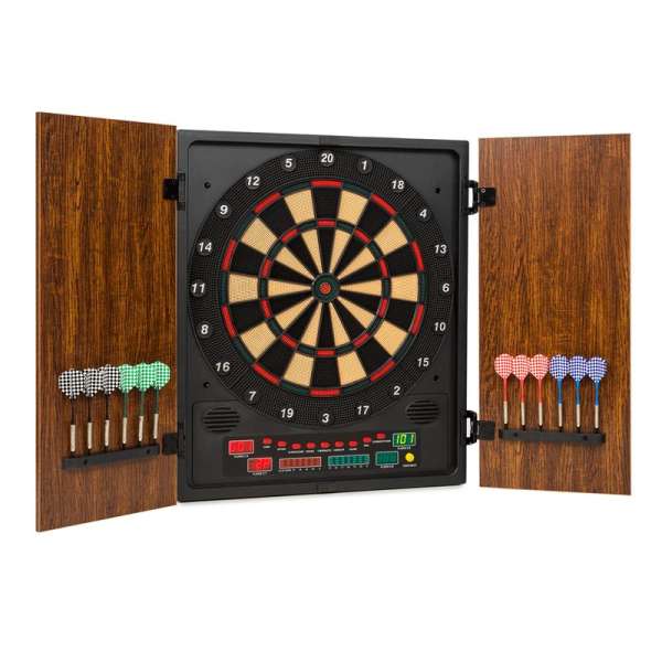 KLARFIT Dartmaster 180, barna, darts tábla, darts gép, soft tip, ajtó, ajtó