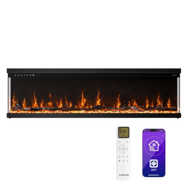 Klarstein EchoFlame Smart falra szerelhető elektromos kandalló | 152 cm | 1800 W | 2 fűtési üzemmód | 12 szín | Fekete