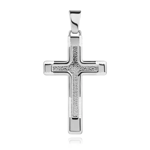 Függő 925 ezüstből - méretes, díszített felületű kereszt bevágásokkal
