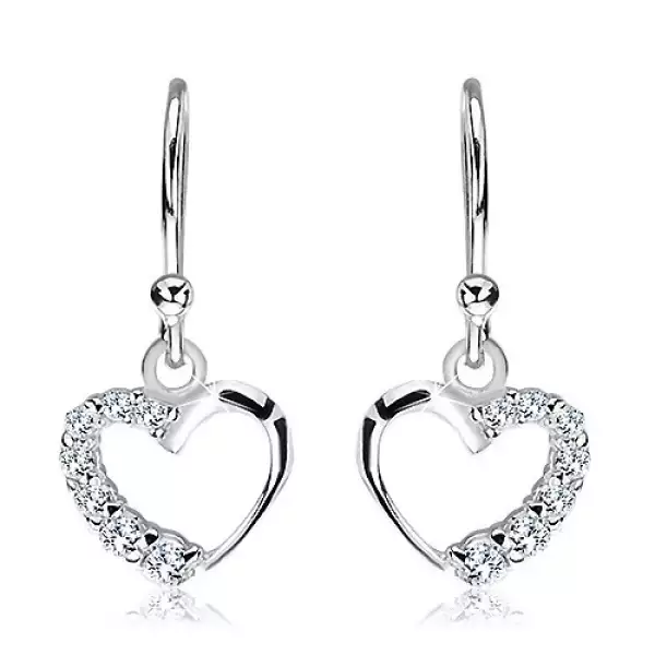 Akasztós 925 ezüst fülbevaló - szívkeret tiszta cirkóniákkal