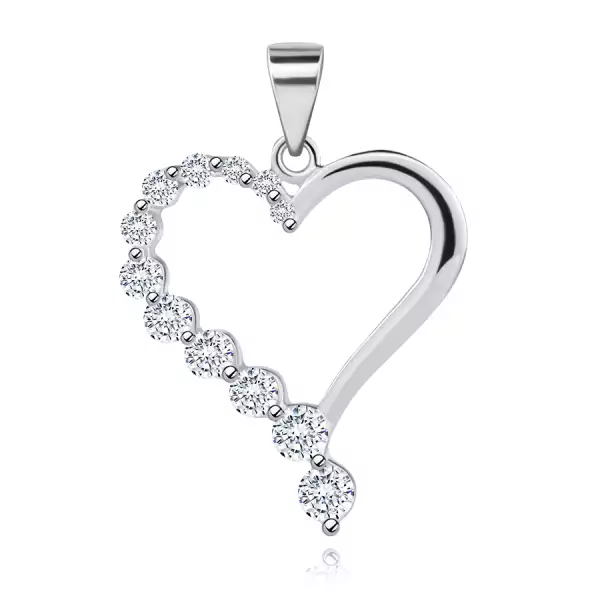 Cirkonköves szív 925 ezüstből - nyújtott, kivágott