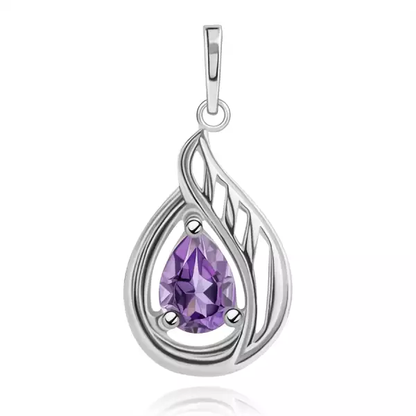 Medál 925 ezüstből - lila cirkónia könnycsepp, ezüst keretben