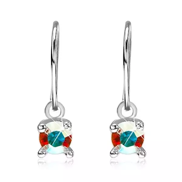 Akasztós ezüst fülbevaló - szivárványszínű kő pálcákkal